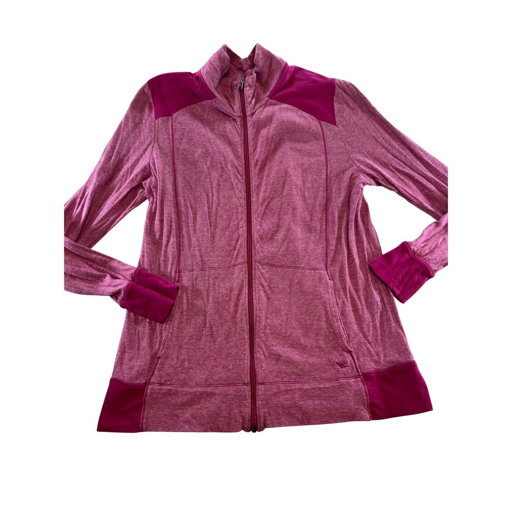 Eddie Bauer Womens XL Pink Heathered‎ Full Zip Outdoor Mock Neck Jacket Pockets